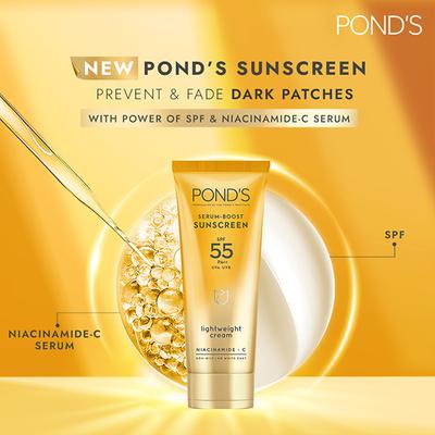 Ponds Serum Boost Sunscreen Cream SPF 55 PA ++ UVA UVB Lightweight Cream 50gm - Body Sunscreen