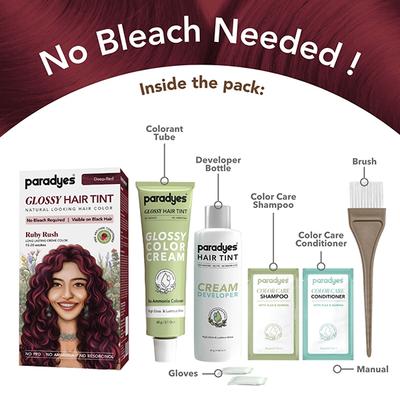 Paradyes Semi-Permanent Ruby Rush Glossy Hair Tint, Enriched with Herbal Extracts Deep-Red 160 gm - Crème