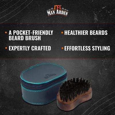 Man Arden Boar Bristle Beard Brush with Leather Pouch 1's - Beard Comb