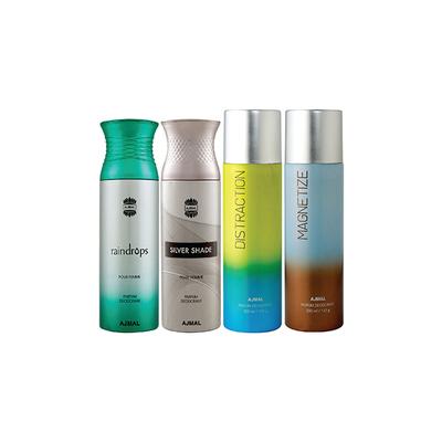 Ajmal 1 Raindrops Femme, 1 Silver Shade Homme, 1 Distraction And 1 Magnetize Deodorants Pack of 4 200 ml - Deodorants/Roll-Ons