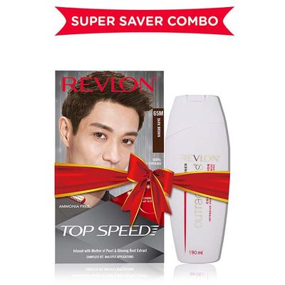Revlon Top Speed Hair Color For Woman - Dark Brown 65M with Outrageous Conditioner 270 ml - Crème