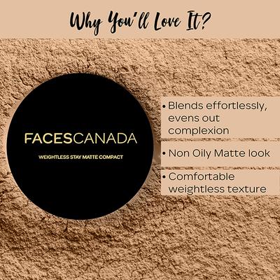 Faces Canada Weightless Matte Finish Compact Powder - Beige 03 9gm - Compact Powder