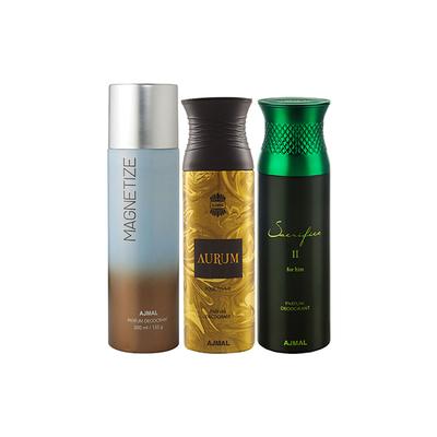 Ajmal 1 Magnetize, 1 Aurum Femme And 1 Sacrifice II For Him Deodorants Pack of 3 200 ml - Deodorants/Roll-Ons
