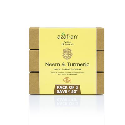 Azafran Active Botanicals Organic Neem & Turmeric Bath Bar (Pack Of 3) 300 gm - Soaps