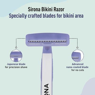 Sirona Reusable Bikini Hair Removal Razor for Women - Japanese Precision Shave, Nano-Blade Technology, Chromium & PTFE-Coated 2's - Shaving & Hair Removal