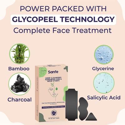 Sanfe Deep Cleansing Forehead Chin & Nose Strips - Charcoal & Bamboo Extract 18's - Masks & Peels