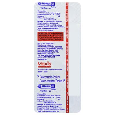RABOMAC 20 Tablet 10's - Ulcer/Reflux/Flatulence-Aaa