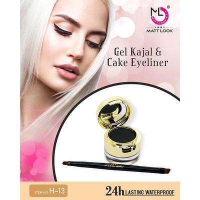 Matt Look Fashion Eye Makeup Gel Kajal & Cake Eyeliner 24H Stay, New H13, 4gm+3gm 1's - Eyeliners