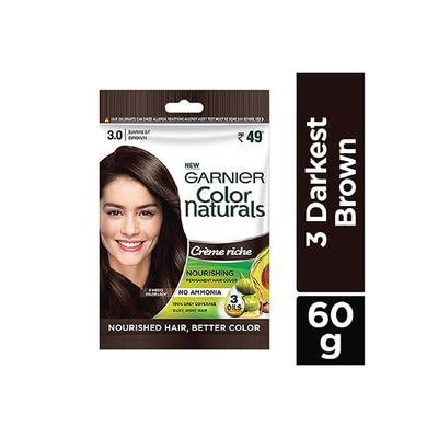 Garnier Color Naturals Creme hair color, Shade 3 Darkest Brown 105.6 gm - Crème