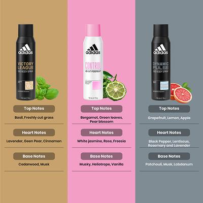 Adidas Control 150ml + Dynamic Pulse 150ml + Victory League 150ml Deodorant Set 3's - Men Deodorants/Roll-Ons