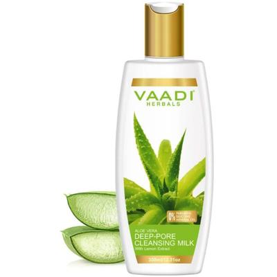 Vaadi Herbals Deep-Pore Cleansing Milk - Aloe Vera with Lemon Extract 350ml - Face Wash & Cleansers