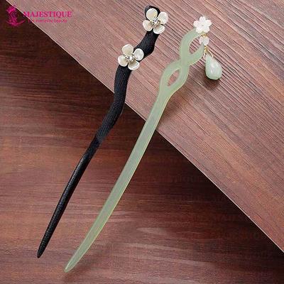 Majestique Wooden Resin Juda Pin Hair Sticks For Buns, Hair Accessories Best Gift For Women And Girls - Green/Black 2's - Hair Clips/Bands