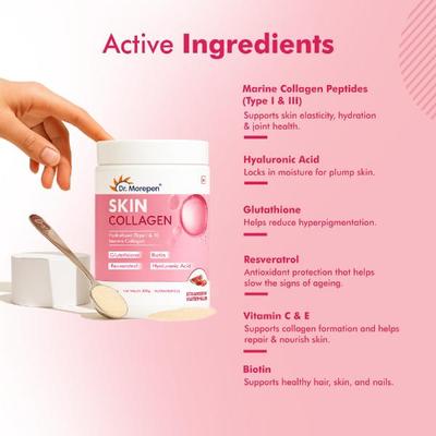Dr. Morepen Skin Collagen Powder - Strawberry Watermelon 250 g - Hair & Skin