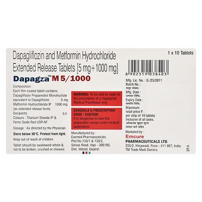 DAPAGZA M 5/1000 Tablet 10's - Diabetes-Ant