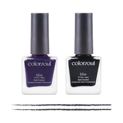 Colorsoul Bliss Vegan Nail Enamel, Indigo Wine, Hot Tar, B09, B24 (Pack of 2 x 8 ml) 1's - Nail Polish