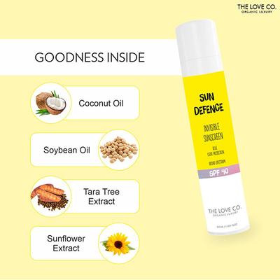 The Love Co. Sun Defence Invisible Sunscreen Cream, SPF 40 50 ml - Body Sunscreen