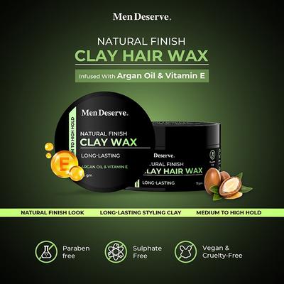 Men Deserve Hair Clay Wax for Natural and Matte Finish Look 75 gm - Hair Gels & Waxes