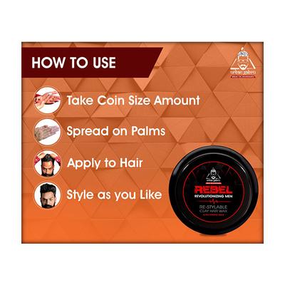 Urban Gabru Rebel Revolutionizing Men Re-Stylable Clay Hair Wax - Ultra Strong Hold 85 gm - Hair Gels & Waxes