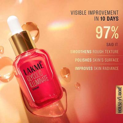 Lakme Glycolic Illuminate Serum with 1% Glycolic Acid Reduces Dullness and Improves Texture 30 ml - Essences