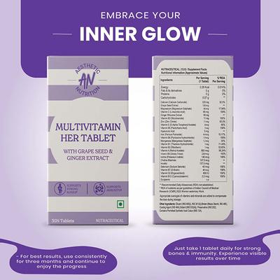 Aesthetic Nutrition Multivitamin Her With Grape Seed, Ginger Extract, Hyaluronic Acid, Vitamin B3, And B12 30 Tablets 1's - Multi-Vitamins