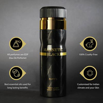 RiiFFS Magnetic Black Deodorant For men, Perfume Body Spray 200 ml - Men Deodorants/Roll-Ons