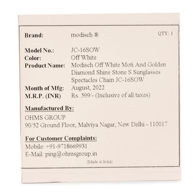 Modisch Off White Moti And Golden Diamond Shine Stone Sunglasses Chain (JC-16Sow) 1's - Wearables Sunglasses