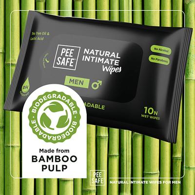 Pee Safe Biodegradable Natural Intimate Wet Wipes with Tea Tree Oil and Lactic Acid for Men 10's - Tissues & Wipes