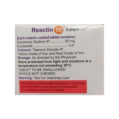 Reactin 50mg Tablet 10'S - Pain relief-Nsa