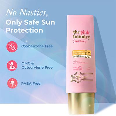 The Pink Foundry Dewy Hydrating Hybrid Sunscreen with 1% Squalane - SPF 50+ UVA,UVB,PA++++, Lightweight 50 ml - Body Sunscreen