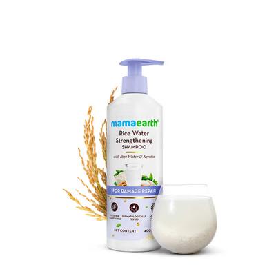Mamaearth Rice Water Shampoo with Rice Water & Keratin for Damage Repair - Reduces Split Ends 400 ml - Shampoos