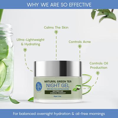 The Moms Co. Natural Green Tea Night Gel with Aloe Vera and Niacinamide Restores and Hydrates Overnight 50gm - Scrubs & Exfoliants