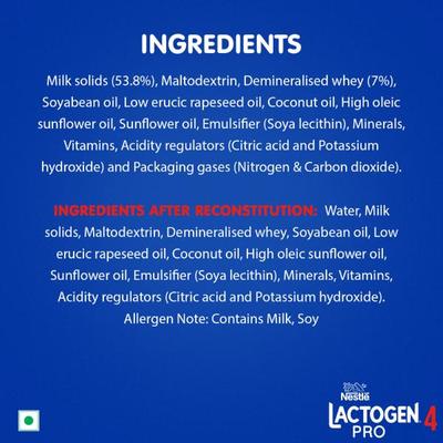 Nestle LACTOGEN PRO 4 Follow Up Formula with Whey Protein, Iron, Vitamin A, C & D (After 18 Months Upto 24 Months) Powder 400 g - Baby And Infant Supplements