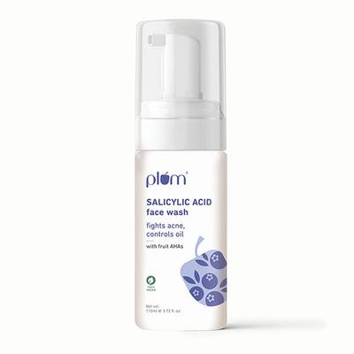 Plum 1% Salicylic Acid AHA Foaming Face Wash - Fights Active Acne & Oil For Smooth Skin 110 ml - Face Washes