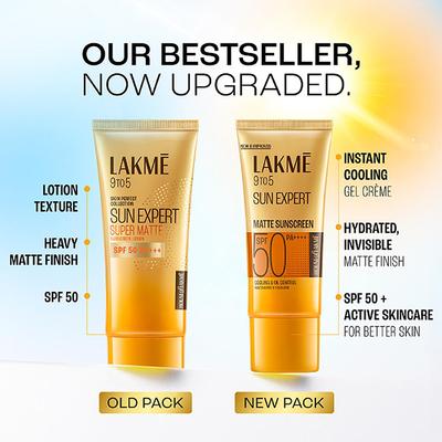 Lakme Matte Sunscreen SPF 50 PA+++, Niacinamide, UVA-B Protection, for Normal to Oily Skin 50ml - Lotions & Creams