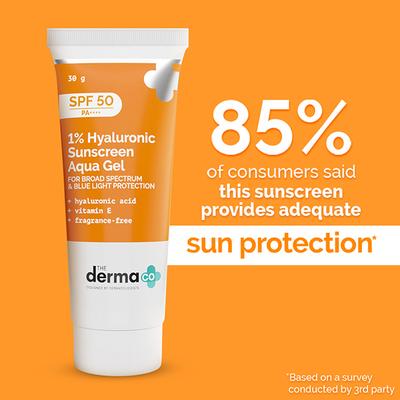 The Derma Co. 1% Hyaluronic Sunscreen SPF 50 Aqua Gel, Pa++++, Lightweight, No White-Cast for Broad Spectrum & Blue Light Protection for Oily, Dry, Acne-Prone Skin 30 gm - Body Sunscreen