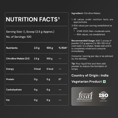 Nutrabay Pure Citrulline Malate Amino Acid Powder - Unflavoured 250 gm - Amino Acids