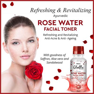 Globus Remedies Ayurvedic Rose Water Facial Toner With Goodness Of Saffron, Aloe Vera & Sandalwood 100 ml - Toners