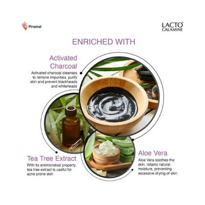 Lacto Calamine Activated Charcoal Face Wash with Aloe Vera & Tea Tree Extract for Deep Skin Detox 100ml 3's - Face Wash & Cleansers