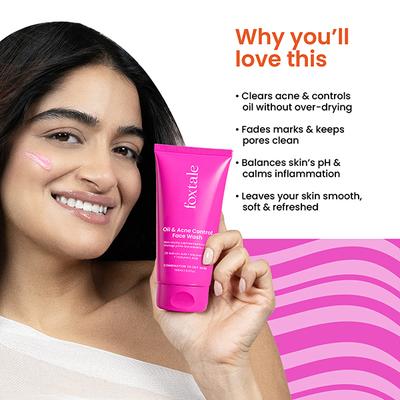 Foxtale Oil and Acne Control Face Wash - Fights Acne, Calms Skin, No Dryness 150 ml - Face Wash & Cleansers