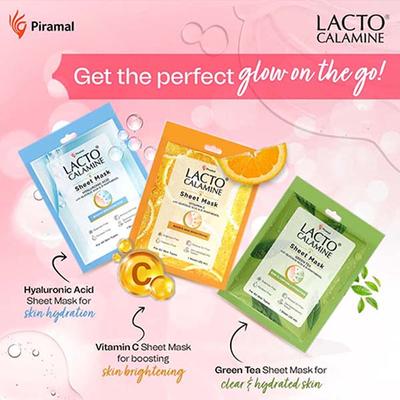 Lacto Calamine Green Tea Face Sheet Mask Instant Hydration Glycolic Acid and D-Panthenol 30 g - Sheet Masks