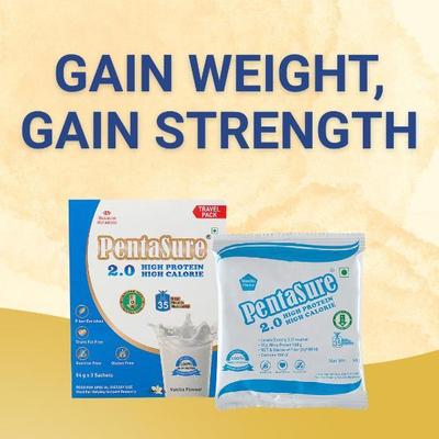 PentaSure 2.0 High Protein High Calorie Powder - Vanilla Flavour (Travel Pack Sachet of 3 x 54 gm) - Protein Drink