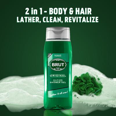 Brut Original All-In-One Hair & Body Shower Gel + Loofah 500 ml - Shower Gels & Body Wash