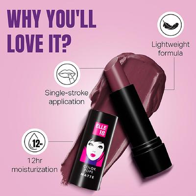 Elle 18 Colour Pop Matte Lipstick, W15, Winter Berry 4.3gm - Lipsticks