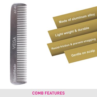 Vega Pocket Hair Comb, for Men and Women, Silver (VC2AC-02) 2's - Hair Combs