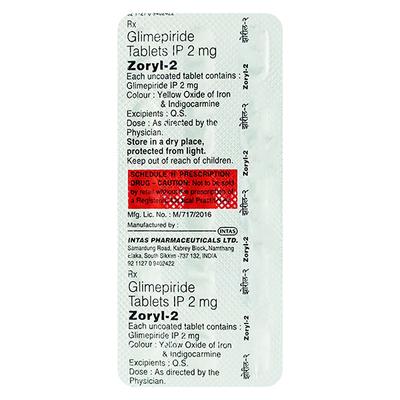 Zoryl 2mg Tablet 15'S - Diabetes-Ant