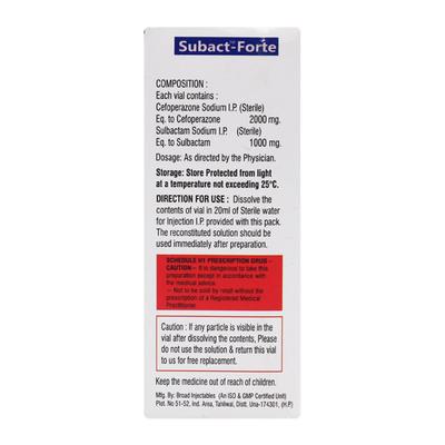 SUBACT FORTE 3gm Injection 1's - Bacterial Infections-Cep
