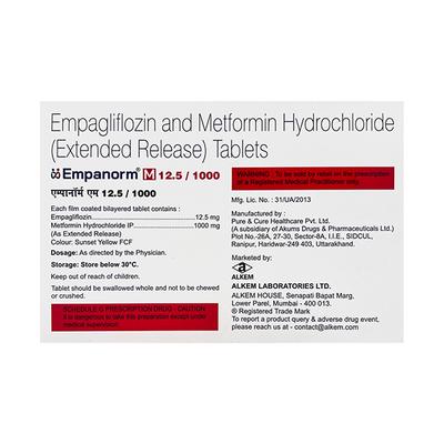 Empha M Empanorm M 12.5/1000 Tablet 10's Price, Uses, Side effects | Netmeds