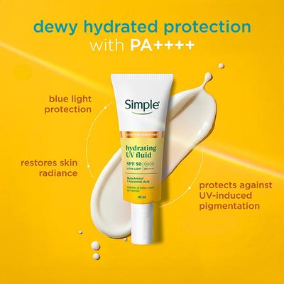 Simple Hydrating UV Fluid SPF 50 PA++++ | Hyaluronic Acid | Sunscreen for dry & sensitive skin, 40ml - Body Sunscreen