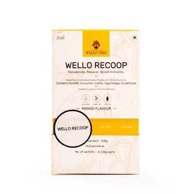 WelloTree Wello Recoop Protein Powder - Mango Flavour (Pack Of 6 x 18g) 1s - Protein Drink
