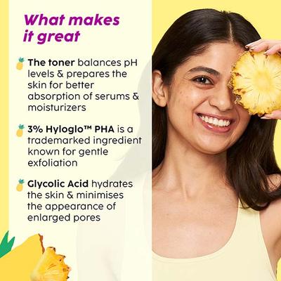 Plix The Plant Fix Pineapple Pha 3 Percent Alcohol Free Face Toner for Pore Tightening and Mild Exfoliation Men and Women 150 ml - Toners